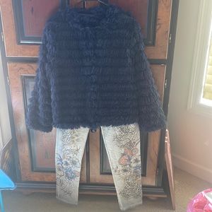 Navy furry fringe jacket. Soft fun.